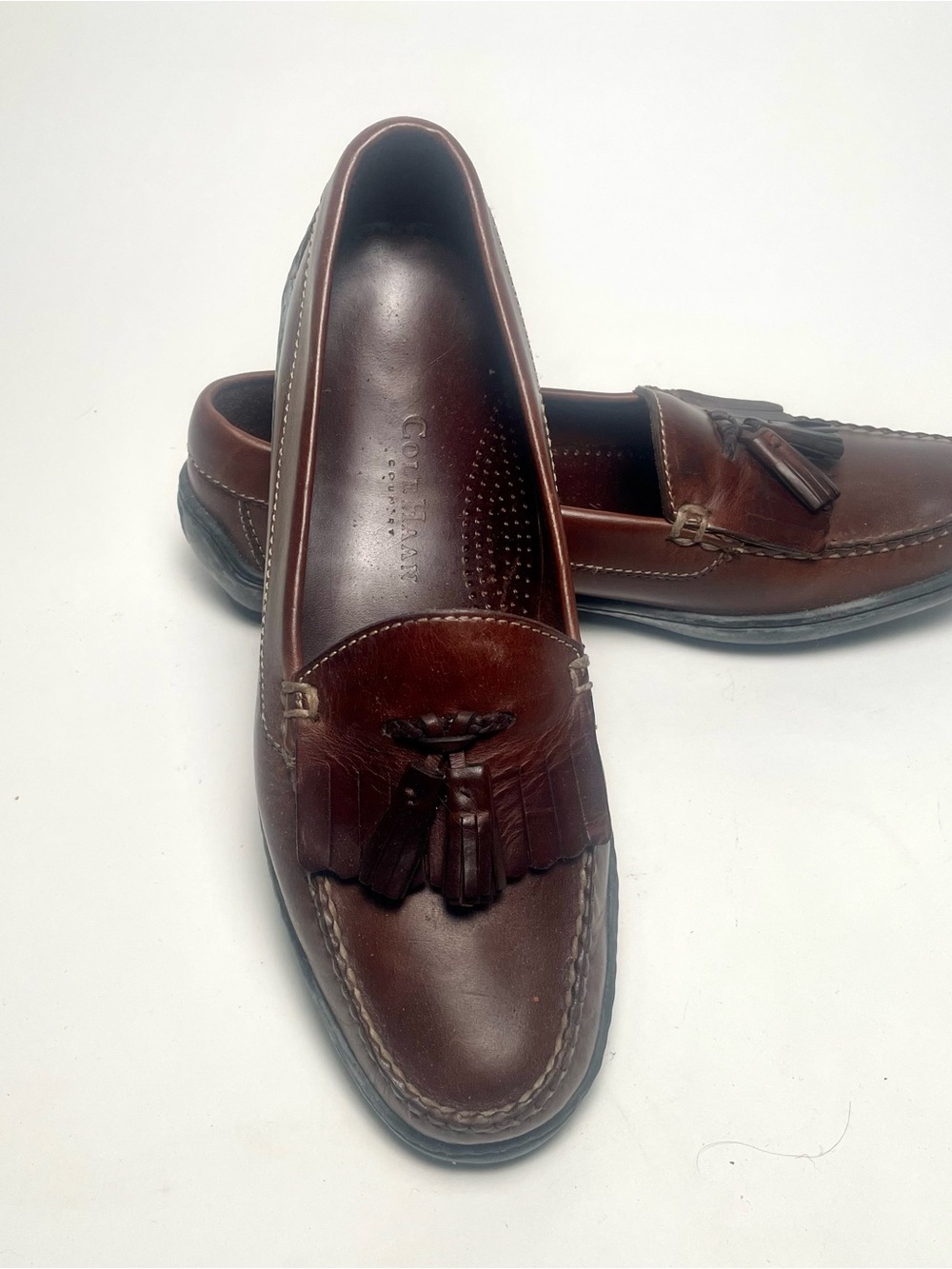 Cole Haan Country Pinch Buckle Tassel Kiltie Loafers Brown Leather Men's 9.5 D